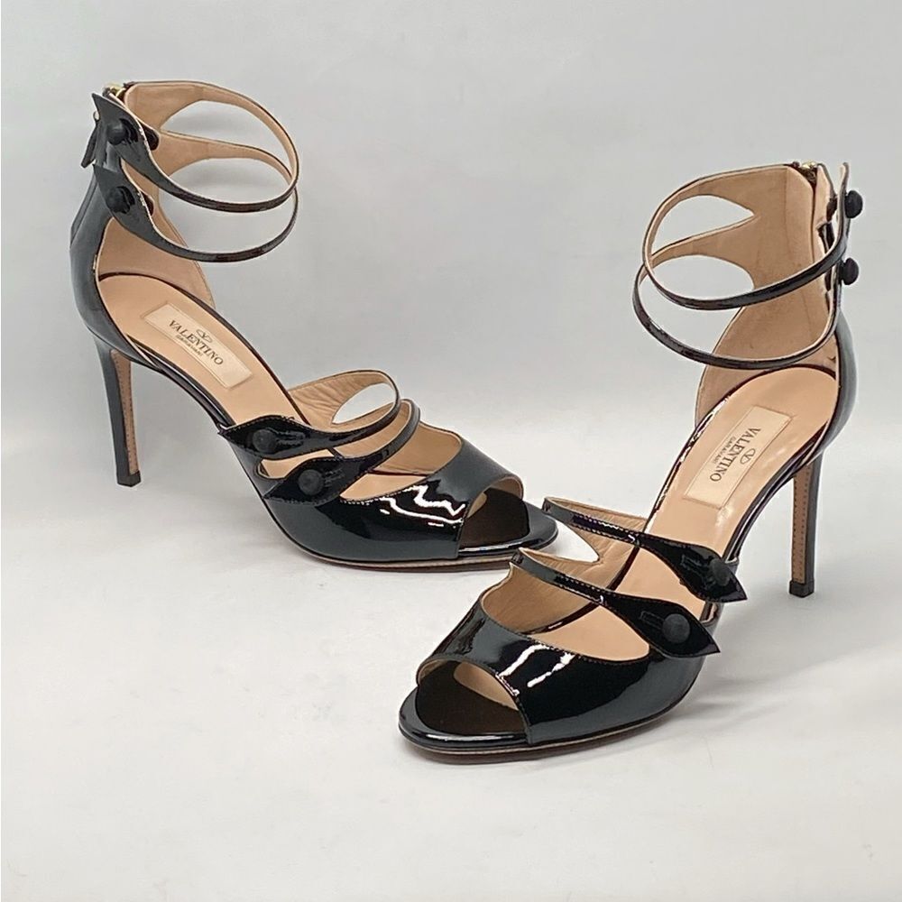 Valentino Garavani Button-Strap Patent Leather Sandals size 36.5